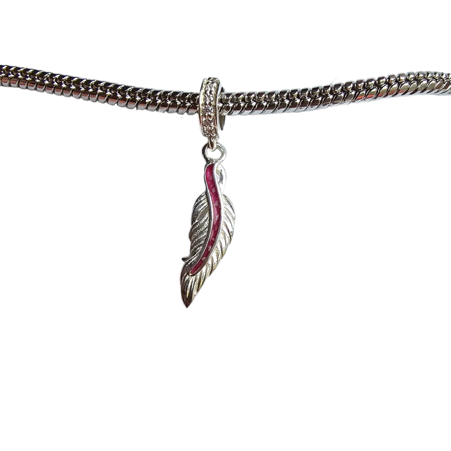 Dangle Feather CZ Bracelet Charm Angel's Memorial Jewellery Ashes, Hair, Fur