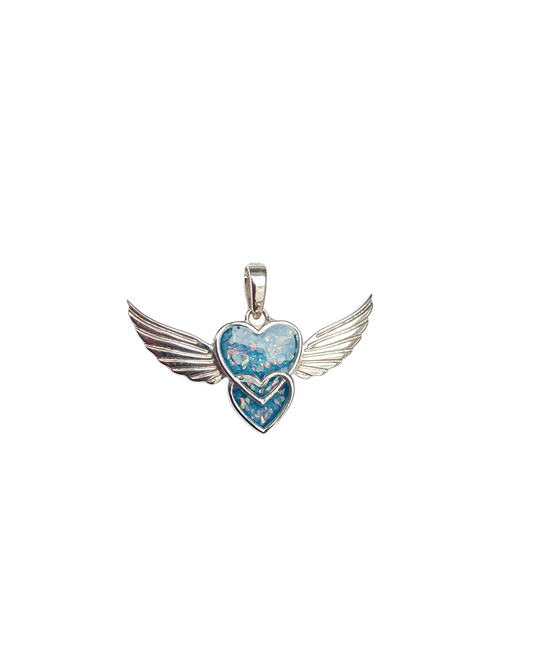 Double Heart Winged Pendant Angel's Memorial Jewellery Ashes