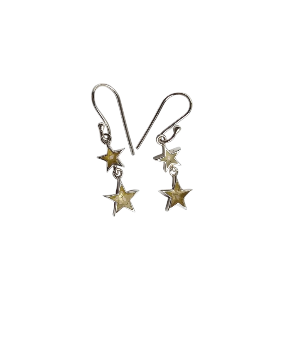 Double Star Drop Earrings Angel's Memorial Jewellery Ashes, Hair, Fur, Breast Milk