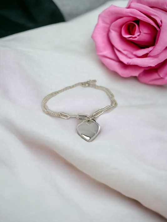 Engravable Chunky Link Heart Bracelet Angel's Memorial Jewellery