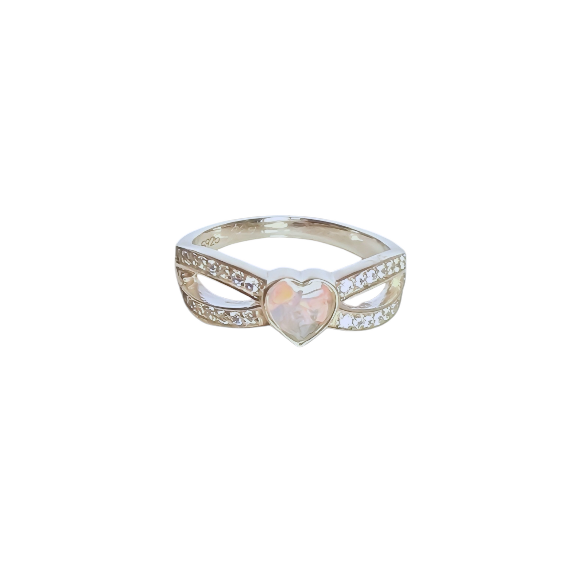 Heart Split CZ Ring Angel's Memorial Jewellery Ashes