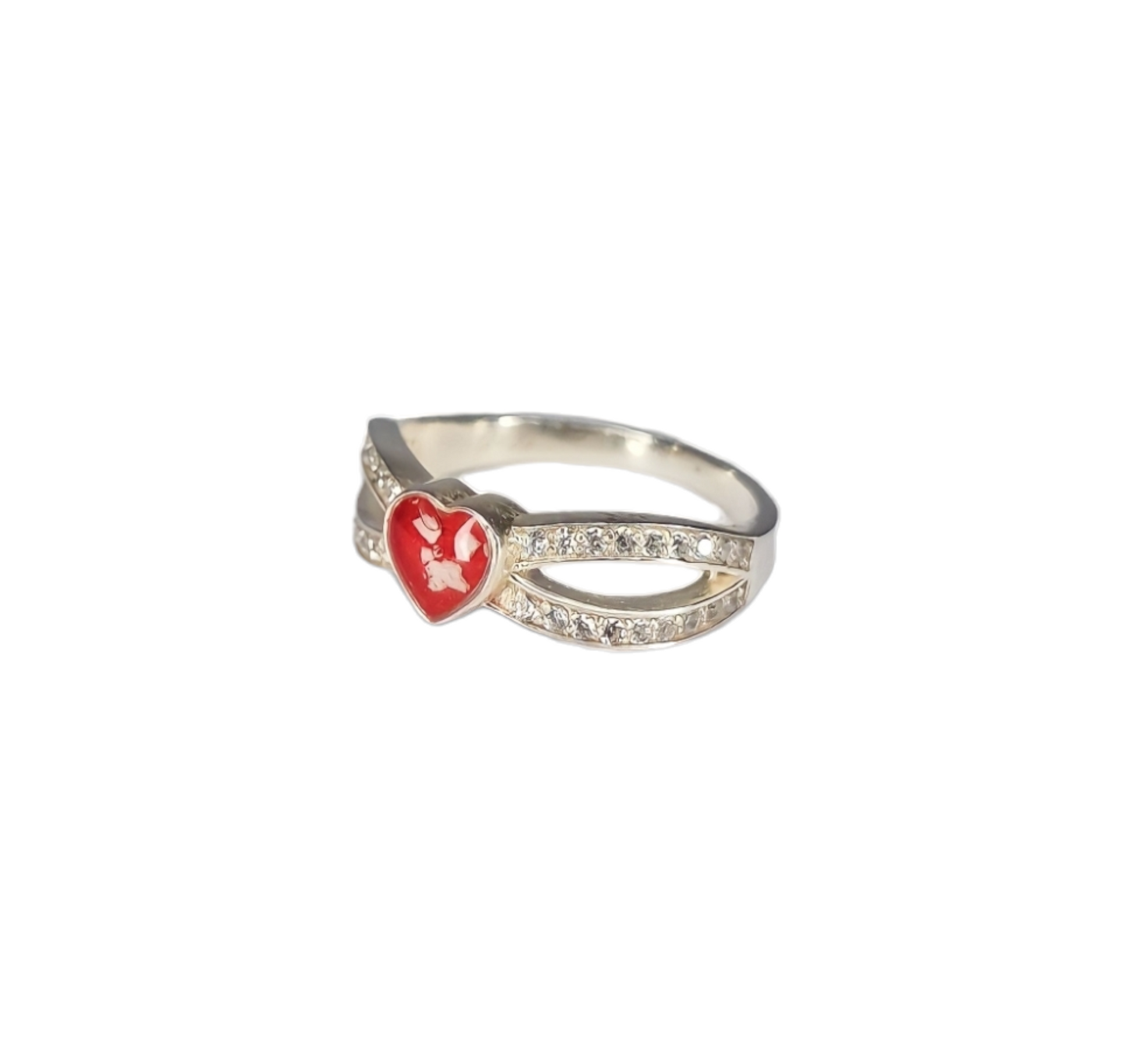 Heart Split CZ Ring Angel's Memorial Jewellery Ashes