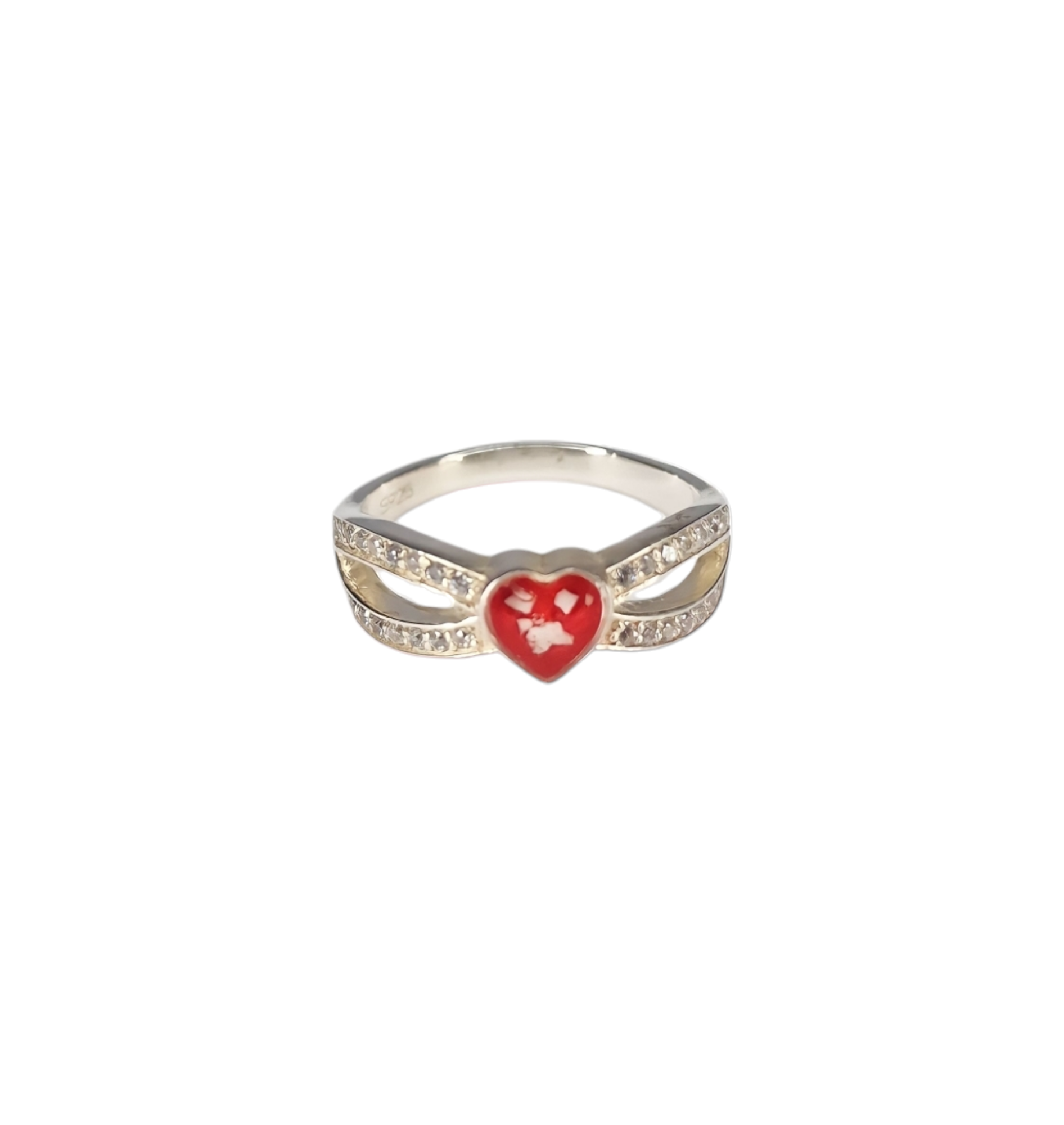 Heart Split CZ Ring Angel's Memorial Jewellery Ashes